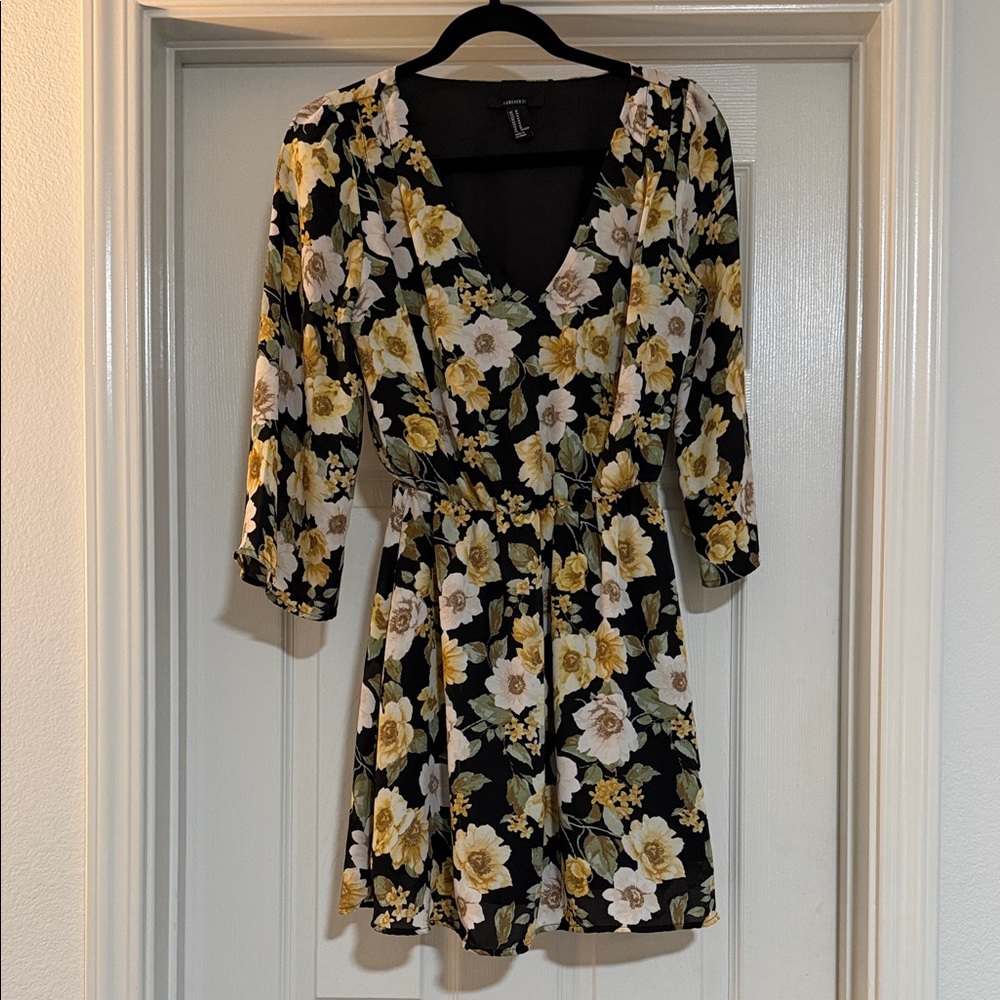 Forever 21 Black Mini Dress with Yellow & White Floral Print